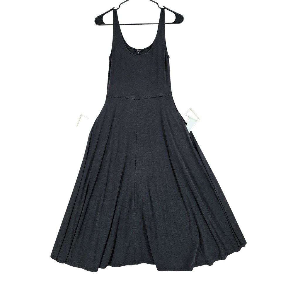 Quince Midi Dress S Black Maxi Fit & Flare Sleeveless Pockets Jersey LBD Minimal